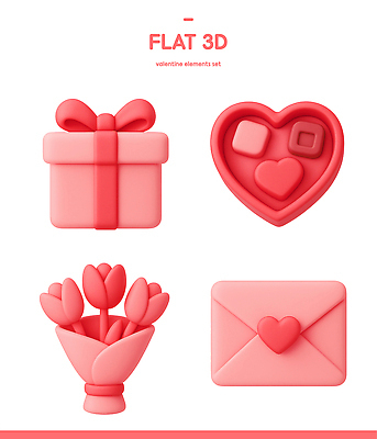 PSD 아이콘 디자인 여자 기념일 분홍색 컬러 꽃다발 발렌타인데이 선물 사랑 세트 3D아이콘 초콜릿 편지 심볼 오브젝트 고무 아이템 꽃 감정 데이이벤트 디저트 사람 이벤트 파일형식
