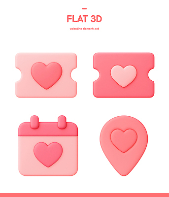 모양 도형 PSD 아이콘 디자인 기념일 분홍색 발렌타인데이 사랑 이벤트 장식 빨간색 세트 3D아이콘 달력 하트 감정 컬러 데이이벤트 파일형식