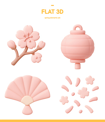 PSD 아이콘 전통 디자인 꽃잎 꽃 예술 분홍색 봄꽃 조명 장식 3D아이콘 봄 부채 오브젝트 핸드메이드 식물 계절 컬러 파일형식