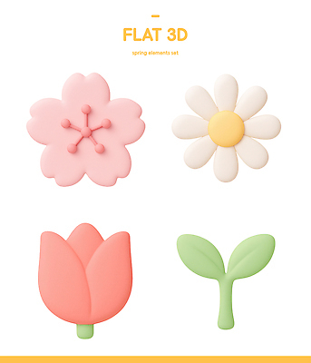 모양 PSD 아이콘 디자인 꽃 분홍색 컬러 초록색 세트 3D아이콘 봄 튤립 흰색 배열 등장 지점토 식물 계절 점토 파일형식