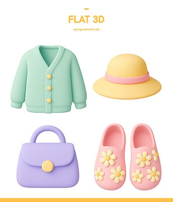 PSD 아이콘 디자인 패션 컬러 가방 장신구 슬리퍼 3D아이콘 봄 카디건 오브젝트 스타일 잡화 계절 신발 외투 파일형식