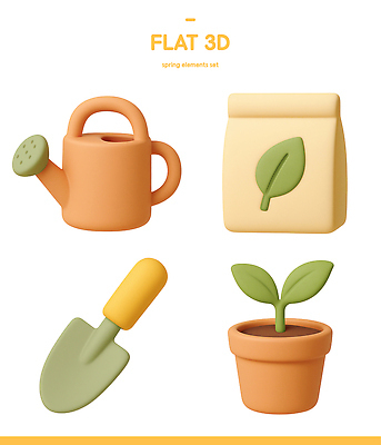 PSD 식물 아이콘 화분 재료 실내 야외 3D아이콘 정원 농사 흙 봄 물뿌리개 도구 배열 삽 오브젝트 원예 계절 농업 취미 내부 파일형식