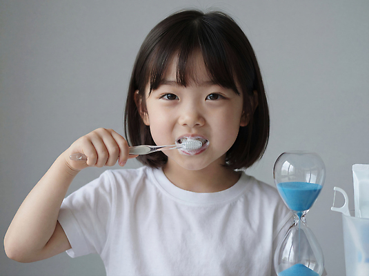 JPG 편집이미지 어린이 아침 실내 건강 실험 미소 웃음 일상 양치 시간 치아 모래시계 치약 습관 치아건강 의료성형뷰티 편집실사 AI인물포토 AI콘텐츠 주간 모래 시계 표정 사람 내부 라이프 위생용품 청결 소화기관 CG 파일형식 AI포토