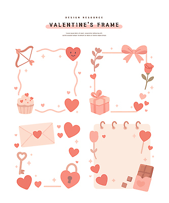디자인 예술 상징 일러스트 도안 프레임 발렌타인데이 선물 사랑 장식 장미 초콜릿 우정 로맨틱 하트 컵케이크 편지 창작 벡터 국내일러스트 AI파일 모양 꽃 감정 컨셉 데이이벤트 디저트 친구 케이크 파일형식