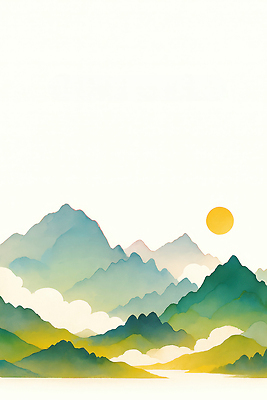 JPG 나무 컬러 일러스트 자연 하늘 날씨 산 풍경 초원 여름 햇빛 태양 일출 대기 동산 조화 평야 경관 산맥 국내일러스트 AI일러스트 AI콘텐츠 자연요소 식물 계절 노을 생태계 파일형식