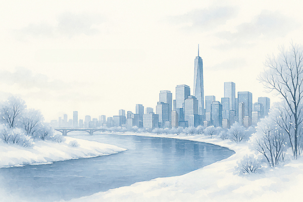 JPG 나무 겨울 일러스트 자연 거리 풍경 사람없음 건물 강 도시 수면 스카이라인 흐림 수목 가교 눈덮임 국내일러스트 AI일러스트 AI콘텐츠 식물 건축물 계절 컨셉 날씨 물 생태계 파일형식