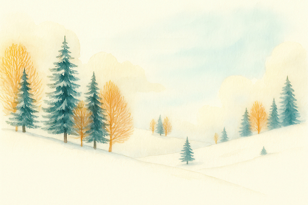 JPG 나무 식물 사계절 백그라운드 겨울 일러스트 자연 하늘 나뭇잎 산 풍경 파란색 노란색 평화 고요 숲 언덕 국내일러스트 AI일러스트 AI콘텐츠 계절 컬러 컨셉 잎 생태계 파일형식