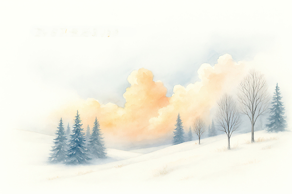 JPG 나무 겨울 일러스트 자연 하늘 바람 산 풍경 맑음 주황색 황혼 회색 안개 흰색 나뭇가지 차가움 숲 조경 국내일러스트 AI일러스트 AI콘텐츠 자연요소 식물 계절 컬러 날씨 일몰 생태계 파일형식