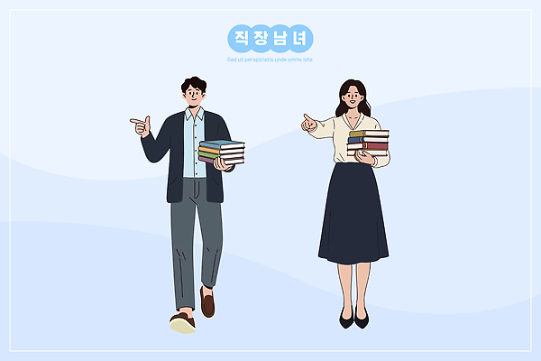 여자 남자 일러스트 모션 협력 직장 실험 대화 사람 손짓 책 학습 사무실 교양 정보 업무 작업 비즈니스맨 비즈니스우먼 분위기 동료 국내일러스트 AI파일 교육 컨셉 회사 비즈니스 관계 말하기 직장인 파일형식 벡터