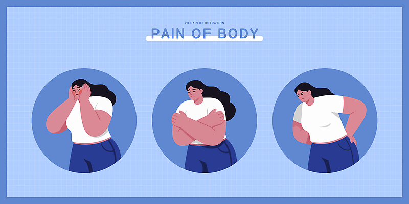 감정 포즈 신체 일러스트 모션 스트레스 건강 사람 일상 생활 치료 고통 표현 감각 반응 불편함 국내일러스트 AI파일 의학 라이프 파일형식 벡터