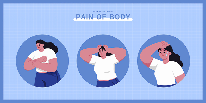 손 감정 신체 일러스트 스트레스 건강 사람 머리 고통 표현 팔 의사소통 불편함 국내일러스트 AI파일 신체부위 감각 파일형식 벡터