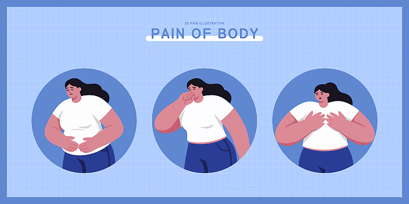 감정 의학 사람 신체부위 파일형식 벡터 신체 고통 여자 표현 가슴 손 그림 모션 건강 상징 환자 일러스트 국내일러스트 AI파일