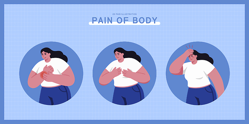 손 여자 감정 신체 일러스트 건강 사람 생활 머리 고통 표현 가슴 그림 불편함 국내일러스트 AI파일 신체부위 감각 파일형식 벡터