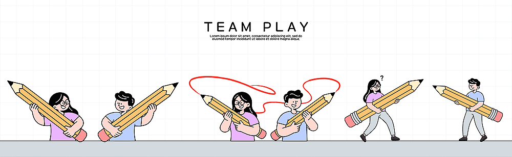 직업 디자인 일러스트 모션 커뮤니케이션 협력 아이디어 대화 여러명 사무실 필기구 연필 표현 작업 그룹 그림 소통 창의성 국내일러스트 AI파일 다수 컨셉 비즈니스 문구용품 학용품 말하기 사람 파일형식 벡터