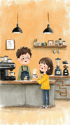 JPG 커피 음료 일러스트 휴식 대화 여러명 일상 인테리어 식사 카페 만남 커피메이커 고객 서비스 바리스타 국내일러스트 AI일러스트 AI콘텐츠 직업 디자인 다수 컨셉 말하기 사람 라이프 상점 커피용품 파일형식