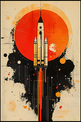 JPG 디자인 예술 컬러 과학 백그라운드 일러스트 기술 창조 그래픽 빨간색 태양 우주 행성 에너지 로켓 비행 빈티지 점 발사 우주선 그림 상승 우주비행 국내일러스트 AI일러스트 AI콘텐츠 자연요소 컨셉 파일형식
