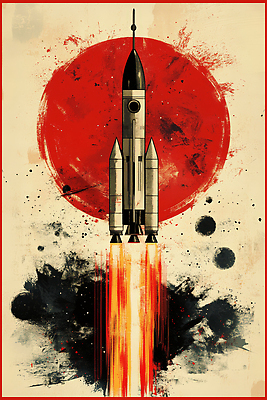 JPG 모양 예술 상징 과학 백그라운드 일러스트 하늘 불꽃 기술 빨간색 태양 우주 검은색 행성 로켓 비행 빈티지 연기 발사 우주선 그림 궤도 탐사 국내일러스트 AI일러스트 AI콘텐츠 자연요소 컬러 컨셉 불 파일형식