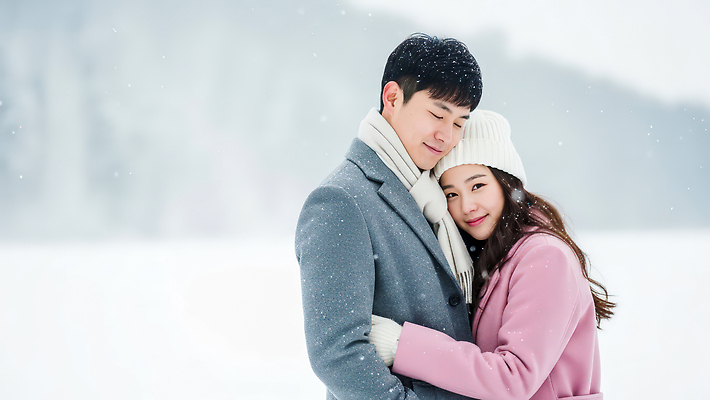 JPG 편집이미지 커플 감정 겨울 안기 포옹 자연 산 따뜻함 사랑 풍경 추위 흰색 장면 의료성형뷰티 편집실사 AI인물포토 AI콘텐츠 계절 컬러 관계 모션 CG 생태계 파일형식 AI포토