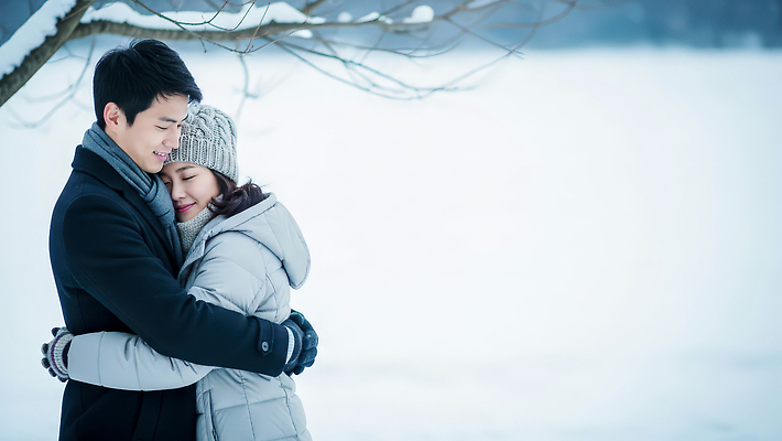 JPG 나무 편집이미지 커플 행복 감정 겨울 포옹 자연 함께함 사랑 야외 공간 순간 의료성형뷰티 편집실사 AI인물포토 AI콘텐츠 식물 계절 컨셉 관계 안기 CG 생태계 파일형식 AI포토