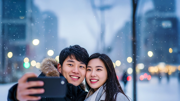 JPG 편집이미지 커플 행복 겨울 날씨 거리 사랑 웃음 두명 빛 도시 셀프카메라 의료성형뷰티 편집실사 AI인물포토 AI콘텐츠 계절 감정 관계 표정 사람 사진촬영 CG 파일형식 AI포토