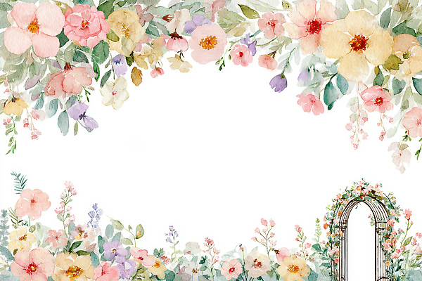 JPG 식물 디자인 꽃 리본 화초 예술 컬러 백그라운드 일러스트 자연 결혼식 수채화 이벤트 장식 문 정원 아치 초대장 꽃구경 뷰티풀 국내일러스트 AI일러스트 AI콘텐츠 결혼 카드_감사 생태계 파일형식