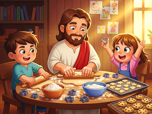 JPG 모양 어린이 일러스트 재료 가족 모션 탁자 함께함 요리 미소 쿠키 제과 주방 시간 예수 집중 즐거움 작품 반죽 밀대 반죽기 국내일러스트 AI일러스트 AI콘텐츠 감정 가구 컨셉 관계 주방용품 디저트 표정 미술 사람 제과제빵 신_종교 파일형식