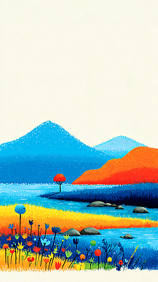 JPG 나무 꽃 컬러 야경 일러스트 자연 하늘 산 풍경 빨간색 물 여름 파란색 강 노란색 고요 일몰 언덕 그림 평야 국내일러스트 AI일러스트 AI콘텐츠 자연요소 식물 계절 노을 야간 생태계 파일형식 풍경_경치