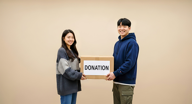 JPG 편집이미지 여자 남자 백그라운드 모션 표정 대화 웃음 친구 상자 봉사 도움 기부 자선 참여 의료성형뷰티 편집실사 AI인물포토 AI콘텐츠 컨셉 관계 말하기 사람 CG 파일형식 AI포토