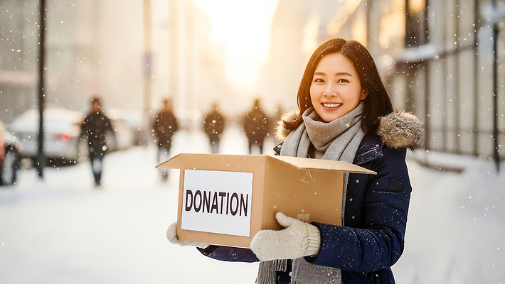 JPG 편집이미지 손 여자 장갑 겨울 모션 거리 웃음 여러명 상자 외투 도움 나눔 기부 자선 의료성형뷰티 편집실사 AI인물포토 AI콘텐츠 잡화 계절 다수 컨셉 상의 표정 사람 신체부위 봉사 CG 파일형식 AI포토