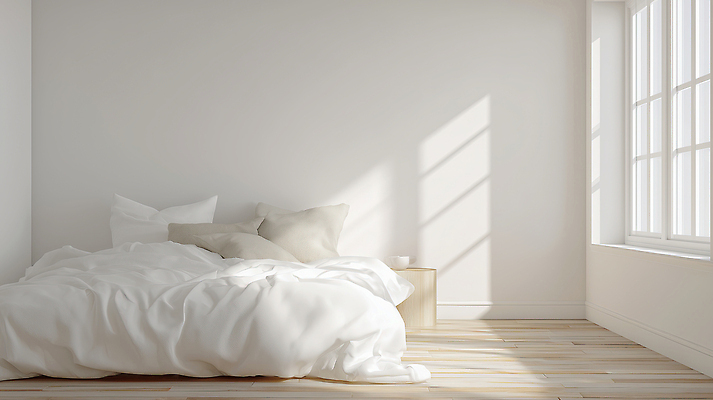 JPG 편집이미지 창문 아침 주택 실내 일상 빛 인테리어 햇빛 공간 방 흰색 침대 편안함 모던 나무바닥 편집실사 AI포토 AI콘텐츠 주간 디자인 컬러 가구 바닥 내부 건물 라이프 태양 감각 CG 파일형식