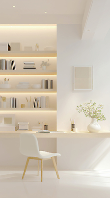 JPG 편집이미지 디자인 의자 선반 책 인테리어 깨끗함 공간 흰색 업무 작업 책상 오브젝트 모던 정리 편집실사 AI포토 AI콘텐츠 컬러 가구 컨셉 CG 파일형식