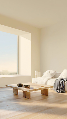 JPG 나무 편집이미지 디자인 창 탁자 실내 내부 생활 인테리어 공간 방 흰색 침대 편안함 모던 편집실사 AI포토 AI콘텐츠 식물 무기 컬러 가구 감각 CG 파일형식