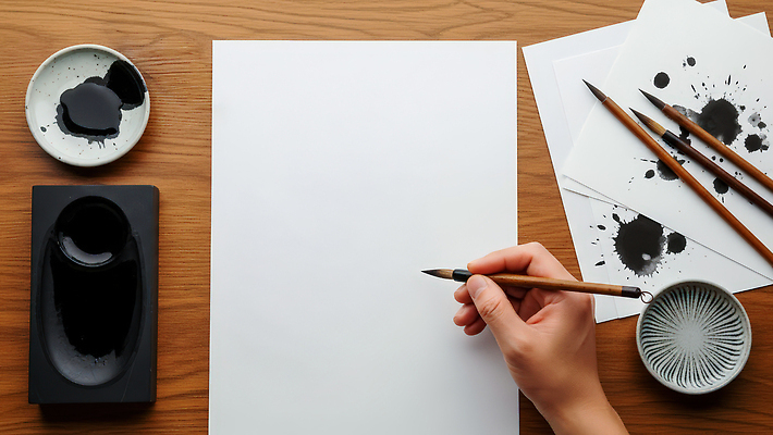 JPG 편집이미지 손 예술 서예 잉크 회화 미술 물감 붓 물통 먹 준비 그림 도화지 나무탁자 창작 화구 의료성형뷰티 편집실사 AI인물포토 AI콘텐츠 한국전통 종이 탁자 문화예술 말하기 신체부위 미술도구 CG 파일형식 AI포토