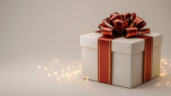 JPG 편집이미지 리본 백그라운드 크리스마스 포장 선물 이벤트 장식 빨간색 빛 상자 기쁨 흰색 축하 생일 분위기 이미지편집 AI컴퓨터그래픽 AI콘텐츠 기념일 감정 컬러 컨셉 파일형식