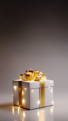 JPG 편집이미지 디자인 리본 컬러 백그라운드 조명 기념 선물 장식 상자 기쁨 금색 흰색 축하 깜짝선물 이미지편집 AI컴퓨터그래픽 AI콘텐츠 감정 컨셉 파일형식