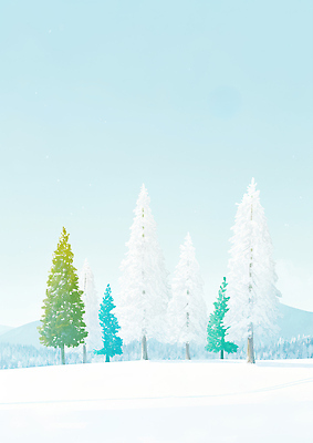 JPG 나무 식물 컬러 크리스마스 겨울 일러스트 자연 하늘 산 풍경 환경 나뭇가지 대기 차가움 숲 국내일러스트 AI일러스트 AI콘텐츠 계절 기념일 생태계 파일형식