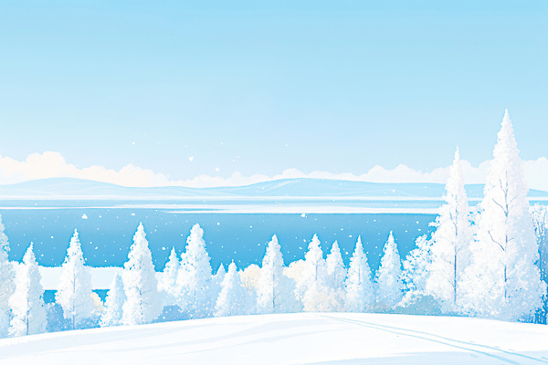 JPG 나무 바다 겨울 일러스트 자연 하늘 날씨 풍경 정원 눈송이 차가움 물안경 언덕 지평선 수평선 국내일러스트 AI일러스트 AI콘텐츠 식물 계절 눈_날씨 생태계 수영용품 파일형식