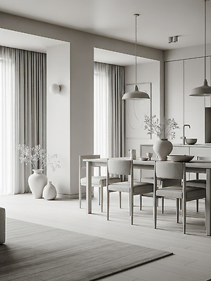 JPG 편집이미지 디자인 가구 의자 창문 식탁 주택 실내 인테리어 소파 식사 공간 흰색 모던 식사준비 편집실사 AI포토 AI콘텐츠 컬러 생활용품 탁자 내부 건물 CG 준비 파일형식