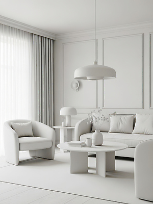 JPG 편집이미지 디자인 화분 가구 거실 의자 창문 조명 인테리어 소파 공간 흰색 편안함 모던 조명기구 편집실사 AI포토 AI콘텐츠 컬러 생활용품 감각 CG 파일형식