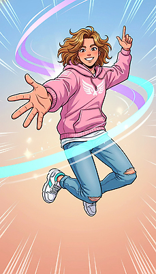 JPG 캐릭터 옷 행복 선 컬러 백그라운드 신발 일러스트 모션 소년 공중 운동 점프 에너지 청바지 표현 즐거움 팔 후드티셔츠 창의력 국내일러스트 AI일러스트 AI콘텐츠 남자 감정 어린이 티셔츠 바지 건강 신체부위 파일형식