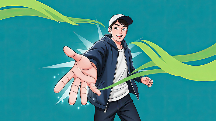 JPG 캐릭터 손 디자인 옷 남자 선 상징 백그라운드 일러스트 모션 그래픽 초록색 에너지 표현 편안함 주위 국내일러스트 AI일러스트 AI콘텐츠 컬러 사람 신체부위 감각 파일형식