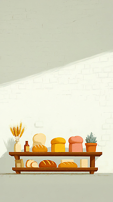 JPG 모양 나무 식물 디자인 음식 빵 벽 컬러 채소 일러스트 가정 선반 종류 그림자 장식 농작물 햇빛 주방 공간 빵집 다양 오브젝트 국내일러스트 AI일러스트 AI콘텐츠 가구 다수 농업 태양 상점 파일형식