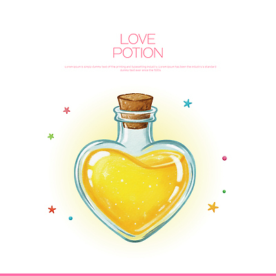 자연요소 모양 식물 감정 컬러 가구 컨셉 병_용기 약 만들기 파일형식 사랑 물약 유리병 노란색 액체 하트 뚜껑 나무 별 탁자 장식 마법 음료 조제 상징 장신구 디자인 매력적 로맨틱 PSD 일러스트 국내일러스트