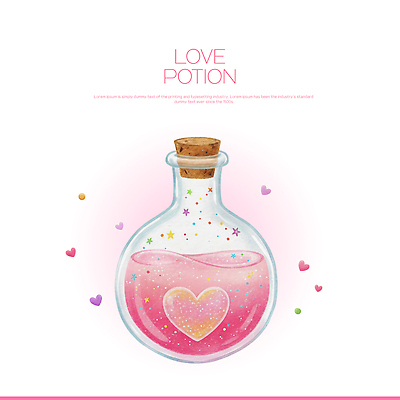 PSD 캐릭터 디자인 분홍색 컬러 일러스트 상상 유리병 아이디어 사랑 장식 반짝임 파티 축제 하트 액체 저장 만들기 소재 마법 물약 국내일러스트 모양 감정 컨셉 모션 병_용기 이벤트 약 파일형식