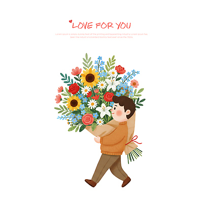 PSD 기념일 남자 꽃 행복 컬러 꽃다발 일러스트 가족 자연 수채화 선물 사랑 걷기 축제 기쁨 축하 생일 메시지 분위기 국내일러스트 식물 감정 컨셉 관계 모션 사람 이벤트 생태계 파일형식