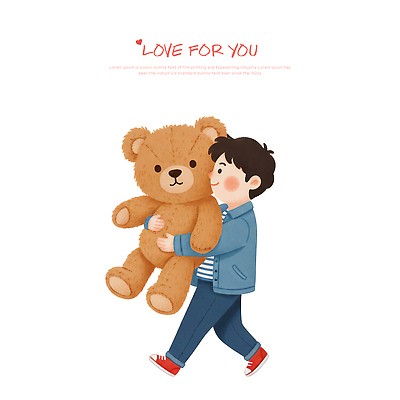PSD 동물 캐릭터 행복 감정 어린이 포즈 일러스트 가족 안기 표정 사랑 소년 친구 연필 곰인형 색칠 즐거움 그림 장면 국내일러스트 남자 인형 관계 모션 학용품 사람 필기구 파일형식