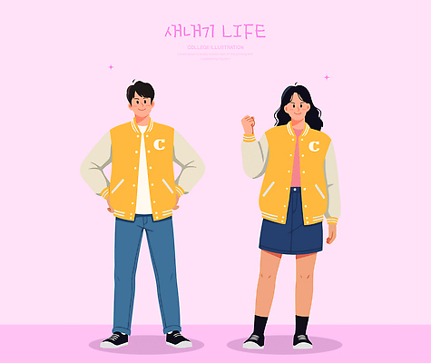 학생 라이프스타일 여자 남자 대학생 컬러 컨셉 학교 모션 신체부위 외투 파일형식 벡터 대학교 재킷 생활 남학생 여학생 캐릭터 주먹 손 백그라운드 분홍색 스타일 표정 옷 표현 문화 청춘 협력 공동체 AI파일 일러스트 국내일러스트 캠퍼스라이프 대학생라이프 신입생