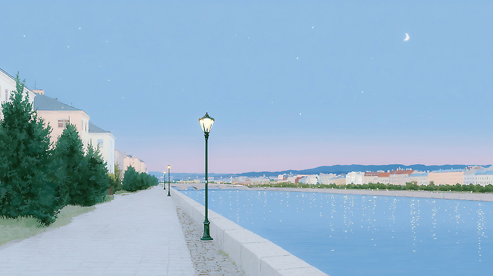 JPG 나무 사계절 길 여유 여행 가로등 일러스트 자연 하늘 바람 조명 풍경 물 강 평화 산책 산책로 달 도시 야간 저녁 강가 국내일러스트 AI일러스트 AI콘텐츠 자연요소 식물 계절 공공시설 감정 컨셉 날씨 휴식 생태계 파일형식