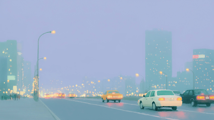 자연요소 도로 길 육상교통 교통수단 컬러 컨셉 교통시설 모션 날씨 풍경 건물 도시 야간 파일형식 탑뷰 고속도로 자동차 빛 빌딩 저녁 이동 교통 운전 도심 거리 전경 회색 흐림 도시풍경 대중교통 일러스트 국내일러스트 JPG