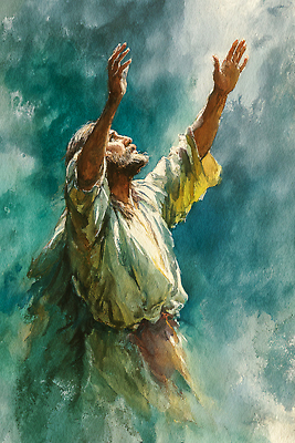 JPG 손 감정 예술 일러스트 모션 하늘 사람 세계 평화 믿음 희망 기도 표현 예수 영혼 그림 장면 조화 영감 풍랑 국내일러스트 AI일러스트 AI콘텐츠 파도 컨셉 신체부위 신_종교 파일형식